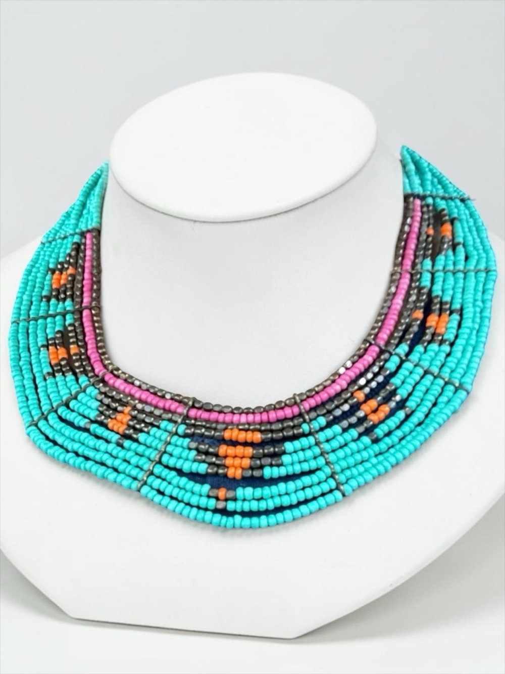 Vintage Southwestern Style Turquoise Seed Bead Collar Statement Necklace